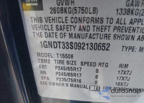 2009 Chevrolet Trailblazer Lt from USA, damaged, VIN 1GNDT33S092130652